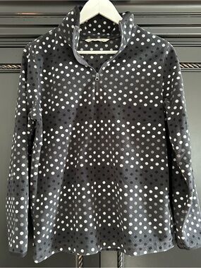 Old Navy VINTAGE Quarter Zip Fleece Pullover sweater Black white polka dot